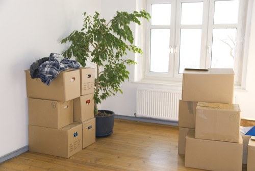 Packed boxes ready for house removals in Marylebone
